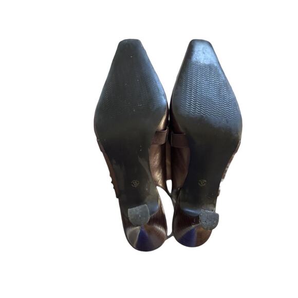 Y2K VTG. BROWN LEATHER SLINGBACK BUCKLE  POINTED TOE HEELS PUMPS 8.5 WORTHINGTON - Picture 7 of 7
